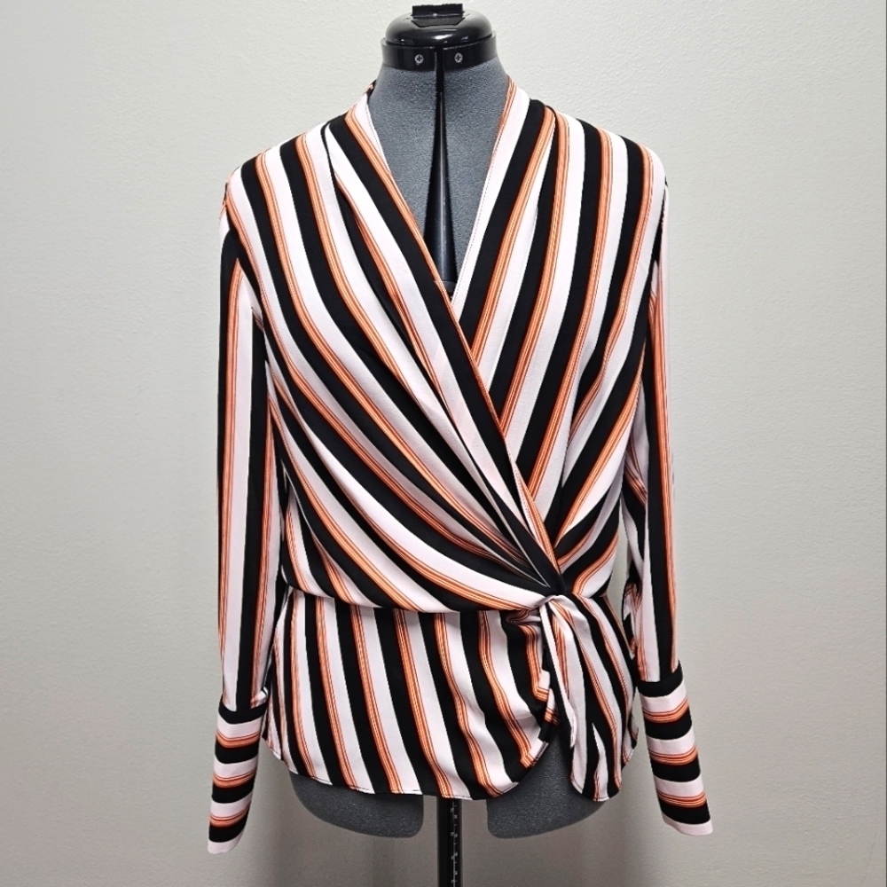 Chelsea 28 Striped Surplice Twist Front V Neck Blouse Top Women's Medium